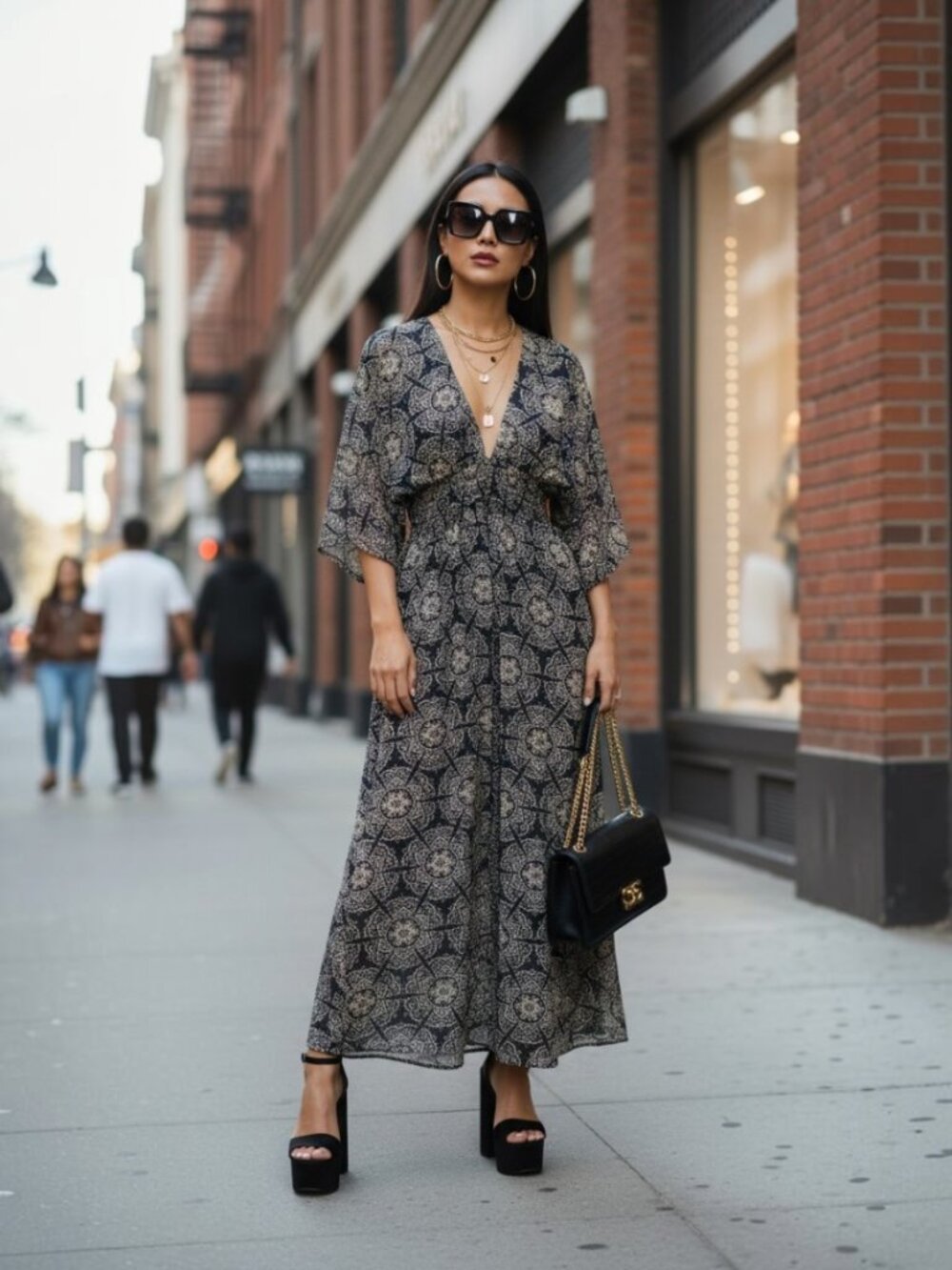 Bohemian Rue 21 Navy Patterned Maxi Dress Size S